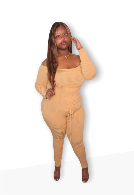 Cognac Hottie Curvy Jumpsuit